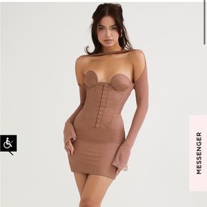 MAYARA MOCHA STRUCTURED CORSET MINI DRESS FROM HOUSE OF CB